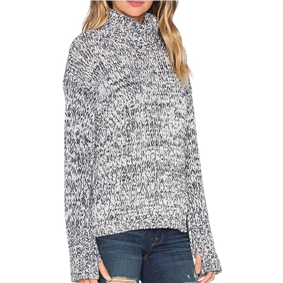 525 AMERICA Boucle Printed Tape Yarn Turtleneck Sweater Cotton Grey White XS - Picture 3 of 7